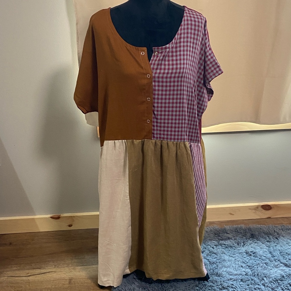 Conscious Clothing Colorblock Patchwork Midi Dres… - image 1